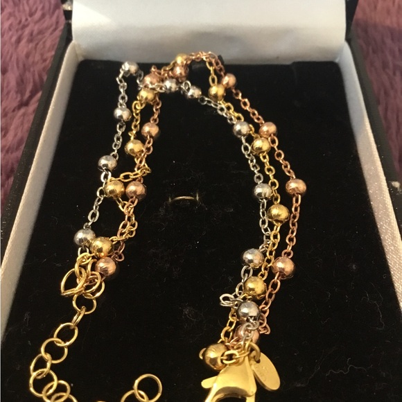 NEW TRICOLORED Rose, Yellow & White 14K Gold Over 925 3 Row Link Bracelet - Picture 4 of 7